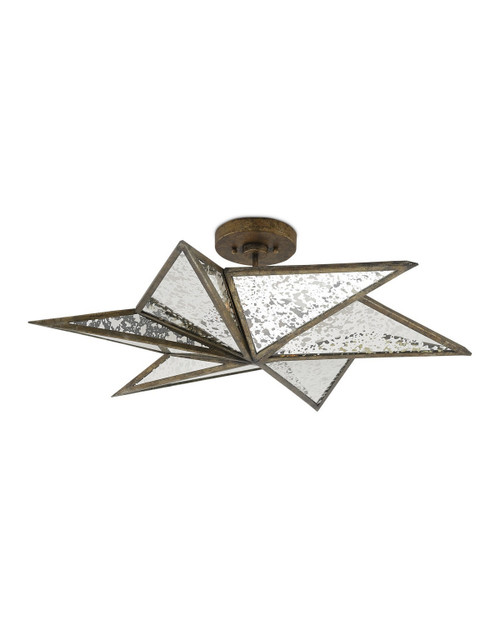 Currey and Company - 9999-0031 - Three Light Semi-Flush Mount - Stargazer - Antique Mirror/Pyrite Bronze