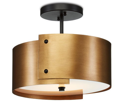 Currey and Company - 9999-0063 - One Light Semi-Flush Mount - Ritsu Collection - Antique Brass/Black