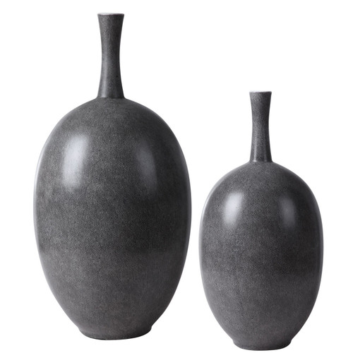 Uttermost - 17711 - Vases S/2 - Riordan - Marbled Black/White/Matte White