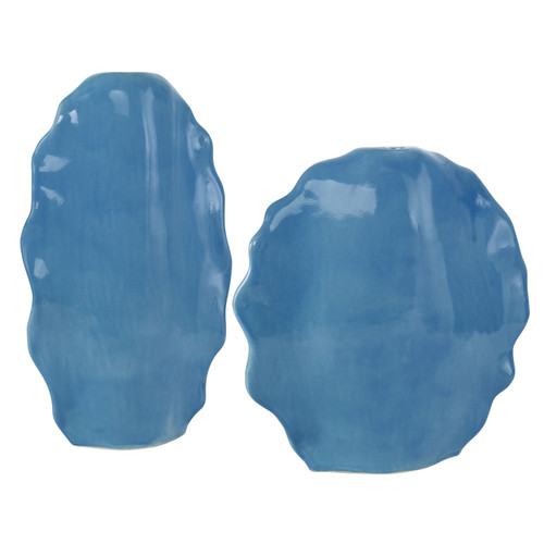 Uttermost - 18051 - Vases S/2 - Ruffled Feathers - Gloss Blue Glaze