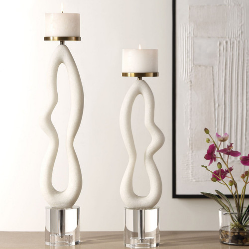 Uttermost - 18160 - Candleholders S/2 - Feamelo - Brushed Brass