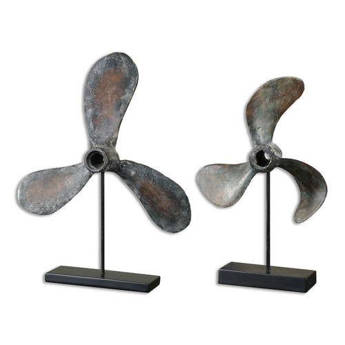 Uttermost - 19947 - Sculpture Set/2 - Propellers - Rust Brown w/Green