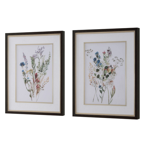 Uttermost - 32341 - Framed Prints S/2 - Delicate Flowers - Dark Wood Grain