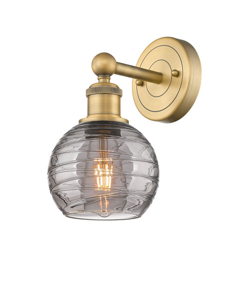 manufacturer_finish:Brushed Brass|manufacturer_glass:Light Smoke Deco Swirl|light_output:220.00lm|color_temperature:2200K|cri:99