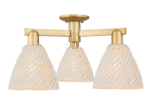 Innovations - 716-3F-BB-NBD-75-NAT - Three Light Semi-Flush Mount - Arcadia - Brushed Brass
