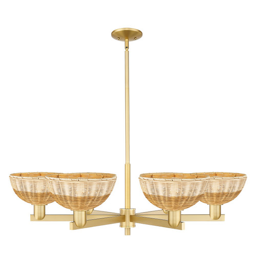Innovations - 716-6CR-SG-NBD2-9-NAT - Six Light Chandelier - Arcadia - Satin Gold