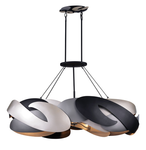 George Kovacs - P1335-780 - Six Light Island Pendant - Metalo Misto - Coal Black With Atlas And Midnight Sliver