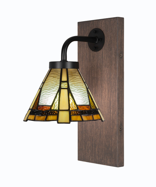 Toltec Lighting - 1771-MBDW-9345 - One Light Wall Sconce - Oxbridge - Matte Black & Painted Distressed Wood-look Metal