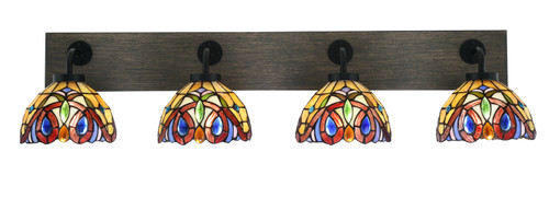Toltec Lighting - 1774-MBDW-9445 - Four Light Bath Bar - Oxbridge - Matte Black & Painted Distressed Wood-look Metal