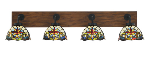 Toltec Lighting - 1774-MBWG-9365 - Four Light Bath Bar - Oxbridge - Matte Black & Painted Wood-look Metal