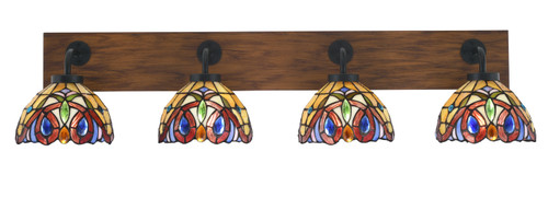 Toltec Lighting - 1774-MBWG-9445 - Four Light Bath Bar - Oxbridge - Matte Black & Painted Wood-look Metal