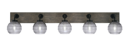 Toltec Lighting - 1775-MBDW-5112 - Five Light Bath Bar - Oxbridge - Matte Black & Painted Distressed Wood-look Metal