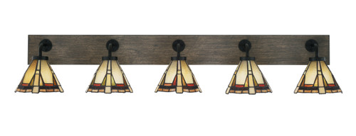 Toltec Lighting - 1775-MBDW-9345 - Five Light Bath Bar - Oxbridge - Matte Black & Painted Distressed Wood-look Metal