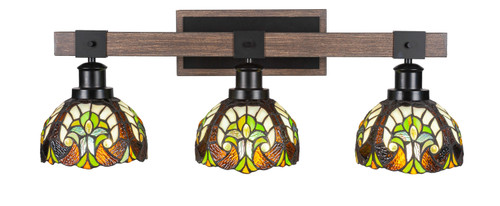 Toltec Lighting - 1843-MBDW-9945 - Three Light Bath Bar - Tacoma - Matte Black & Painted Distressed Wood-look Metal