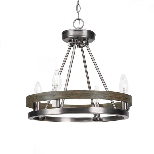 Toltec Lighting - 2704-GPDW - Four Light Chandelier - Belmont - Graphite & Painted Distressed Wood-look Metal