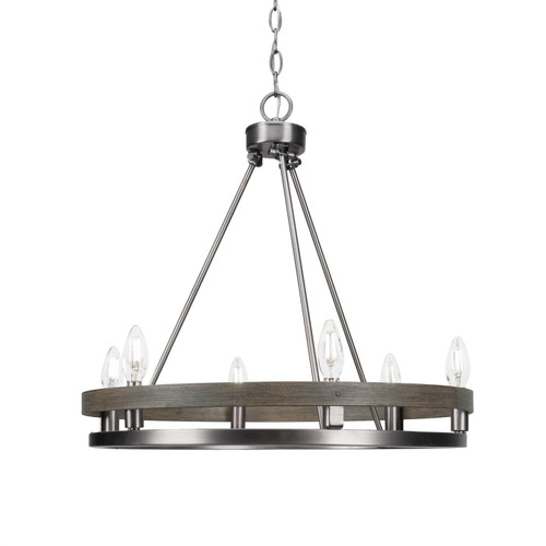 Toltec Lighting - 2706-GPDW - Six Light Chandelier - Belmont - Graphite & Painted Distressed Wood-look Metal