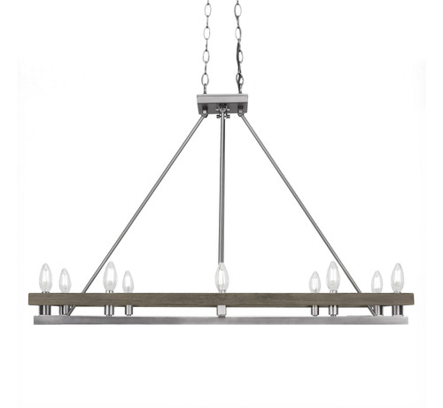 Toltec Lighting - 2740-GPDW - Ten Light Island Pendant - Belmont - Graphite & Painted Distressed Wood-look Metal