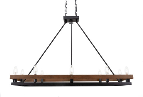 Toltec Lighting - 2740-MBWG - Ten Light Island Pendant - Belmont - Matte Black & Painted Wood-look Metal