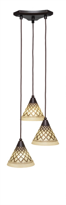 Toltec Lighting - 28-DG-7185 - Three Light Cluster Pendalier - Europa - Dark Granite