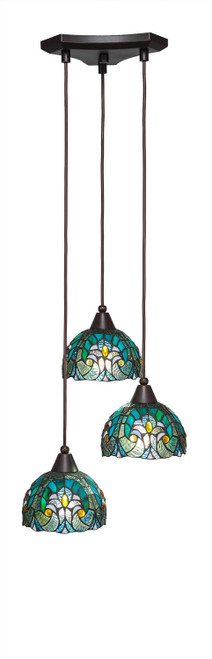 Toltec Lighting - 28-DG-9925 - Three Light Cluster Pendalier - Europa - Dark Granite