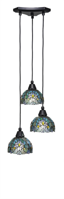 Toltec Lighting - 28-MB-9925 - Three Light Cluster Pendalier - Europa - Matte Black
