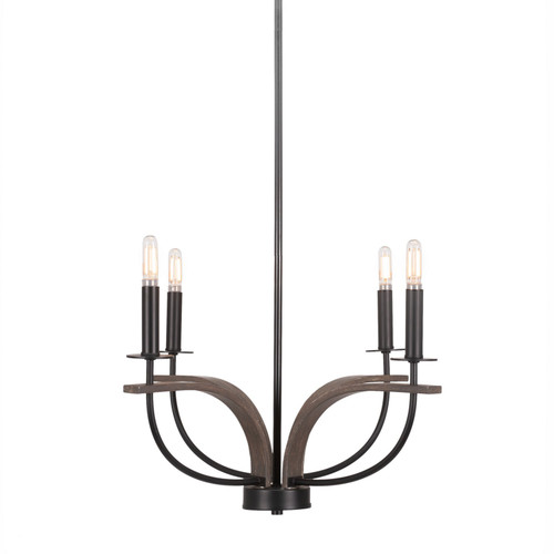 Toltec Lighting - 2904-MBDW - Four Light Chandelier - Monterey - Matte Black & Painted Distressed Wood-look Metal