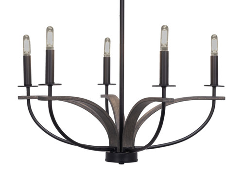 Toltec Lighting - 2905-MBDW - Five Light Chandelier - Monterey - Matte Black & Painted Distressed Wood-look Metal