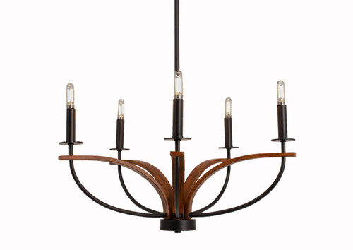 Toltec Lighting - 2905-MBWG - Five Light Chandelier - Monterey - Matte Black & Painted Wood-look Metal