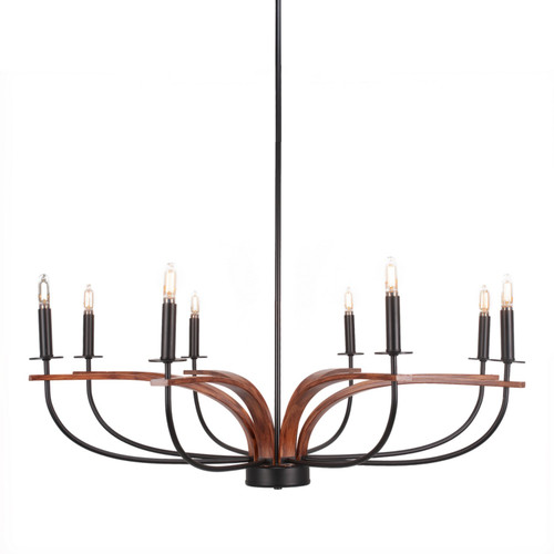 Toltec Lighting - 2908-MBWG - Eight Light Chandelier - Monterey - Matte Black & Painted Wood-look Metal