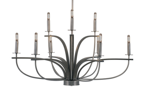 Toltec Lighting - 2909-GPDW - Nine Light Chandelier - Monterey - Graphite & Painted Distressed Wood-look Metal