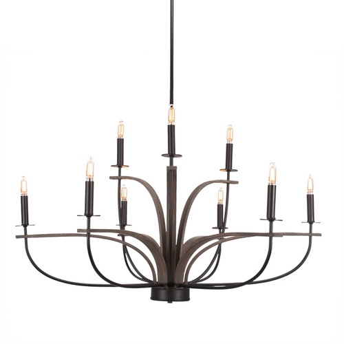 Toltec Lighting - 2909-MBDW - Nine Light Chandelier - Monterey - Matte Black & Painted Distressed Wood-look Metal