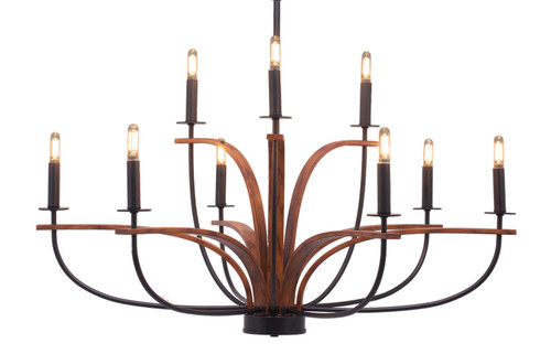 Toltec Lighting - 2909-MBWG - Nine Light Chandelier - Monterey - Matte Black & Painted Wood-look Metal