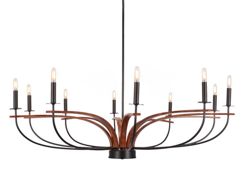 Toltec Lighting - 2910-MBWG - Ten Light Chandelier - Monterey - Matte Black & Painted Wood-look Metal
