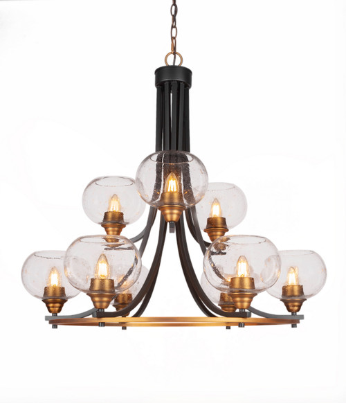 Toltec Lighting - 3409-MBBR-202 - Nine Light Chandelier - Paramount - Matte Black & Brass