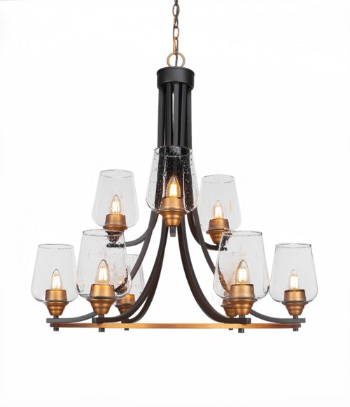 Toltec Lighting - 3409-MBBR-210 - Nine Light Chandelier - Paramount - Matte Black & Brass