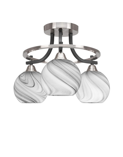 Toltec Lighting - 3417-MBBN-4109 - Three Light Semi-Flush Mount - Paramount - Matte Black & Brushed Nickel
