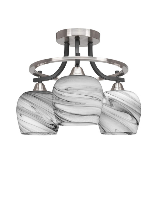 Toltec Lighting - 3417-MBBN-4819 - Three Light Semi-Flush Mount - Paramount - Matte Black & Brushed Nickel