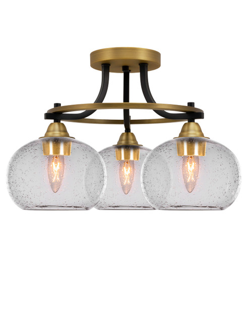 Toltec Lighting - 3417-MBBR-202 - Three Light Semi-Flush Mount - Paramount - Matte Black & Brass