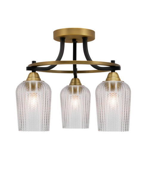 Toltec Lighting - 3417-MBBR-4250 - Three Light Semi-Flush Mount - Paramount - Matte Black & Brass