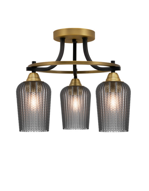 Toltec Lighting - 3417-MBBR-4252 - Three Light Semi-Flush Mount - Paramount - Matte Black & Brass