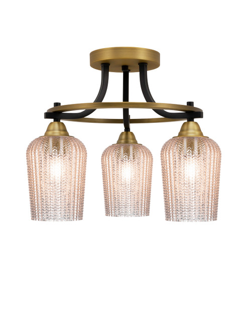 Toltec Lighting - 3417-MBBR-4253 - Three Light Semi-Flush Mount - Paramount - Matte Black & Brass