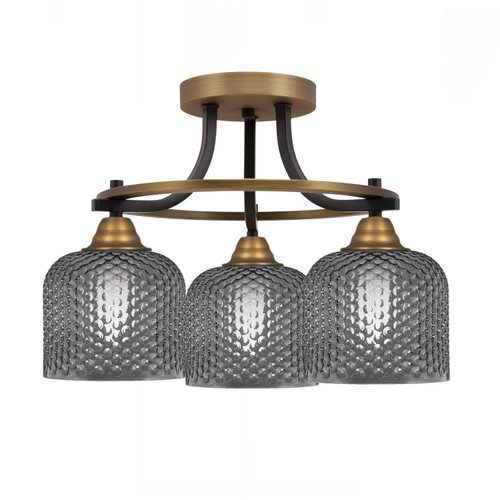 Toltec Lighting - 3417-MBBR-4612 - Three Light Semi-Flush Mount - Paramount - Matte Black & Brass