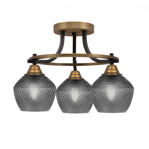 Toltec Lighting - 3417-MBBR-4622 - Three Light Semi-Flush Mount - Paramount - Matte Black & Brass