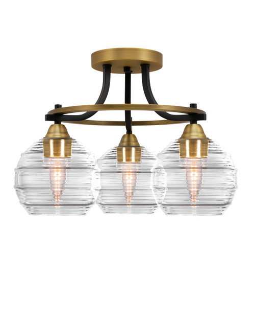 Toltec Lighting - 3417-MBBR-5110 - Three Light Semi-Flush Mount - Paramount - Matte Black & Brass