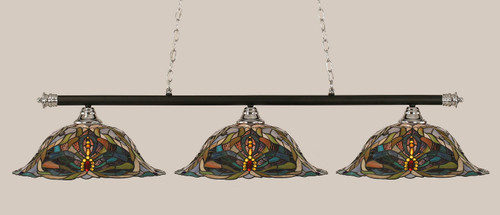 Toltec Lighting - 373-CHMB-990 - Three Light Billiard Bar - Oxford - Chrome/Matte Black