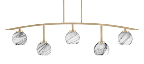 Toltec Lighting - 3745-NAB-4109 - Five Light Bar - Kurve - New Age Brass