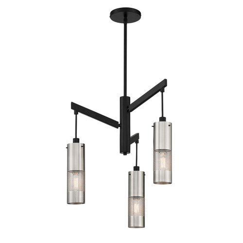 George Kovacs - P1593-691 - Three Light Chandelier - Grid 3 - Brushed Nickel and Coal Highlights