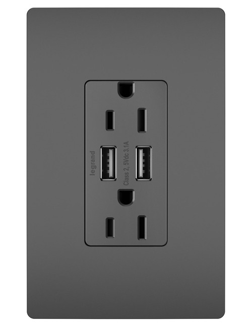 Legrand - TM826USBBK - 15A Tamper-Resistant USB Outlet - radiant - Black