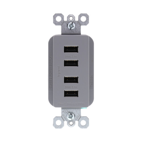Legrand - TM8USB4GRYCC6 - Quad USB Charger - radiant - Gray
