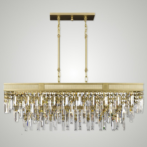 American Brass & Crystal - IL8375-PTK-36G - 12 Light Linear Chandelier - Valencia Modern - Old Brass